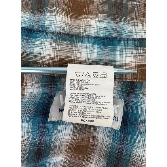 Wrangler XL Blue Brown Plaid Western Long Sleeve Pearl Snap Button Shirt - Picture 6 of 6
